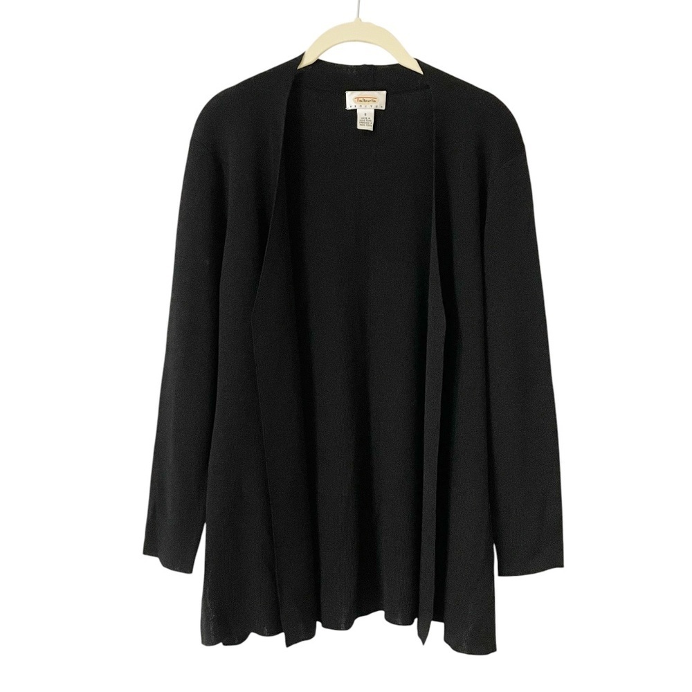 Talbots Vintage Black Open Front Knit Cardigan Sweater Small Classic Minimalist